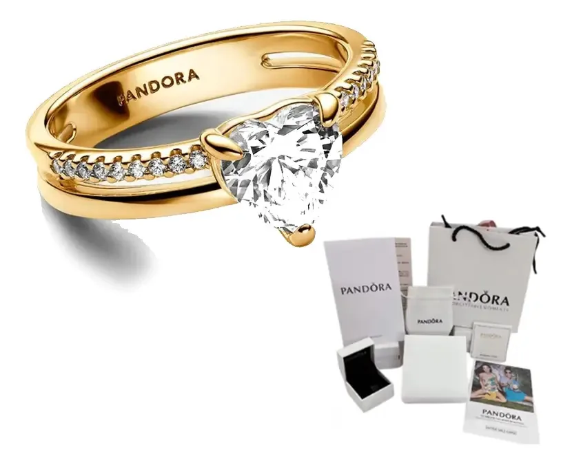 Anéis Pandora: anéis de prata prometem noivado para casais, cor dourada, tamanho 7