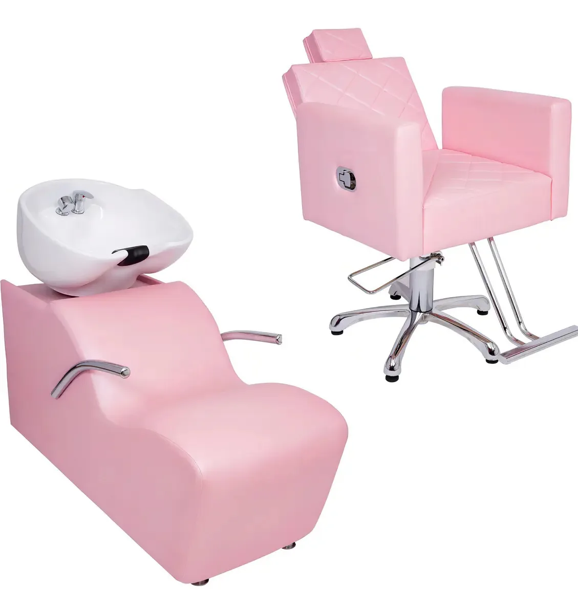 Kit Salão de Beleza Click Cadeiras 1 cadeira reclinável e 1 lavatório placa rosa bebé