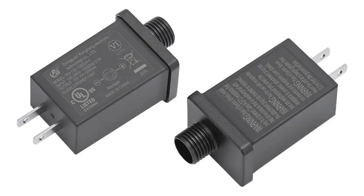 Adaptador de alimentação Yiogeqkwg Ip44 Fonte de alimentação padrão dos EUA Uu. Fonte de alimentação modelo a gás Strip String Lights Fonte de alimentação Transformador 12v1250ma