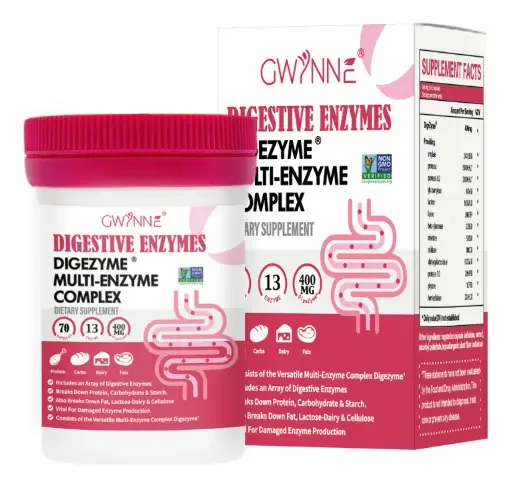 Enzimas digestivas 70 cápsulas - 13 enzimas 400 mg para saúde digestiva e intestinal - alívio do desconforto e inchaço