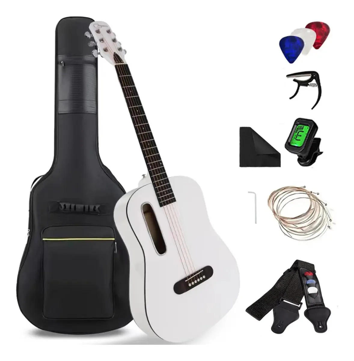 Guitarra eletroacústica branca brilhante Jidyous 39inhTonBK