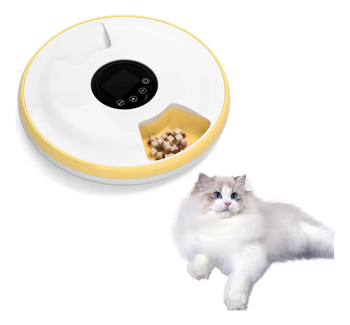 Comedouro Alimentação De 6 Refeições Alimentação Remota Cor Amarelo 5v2a
