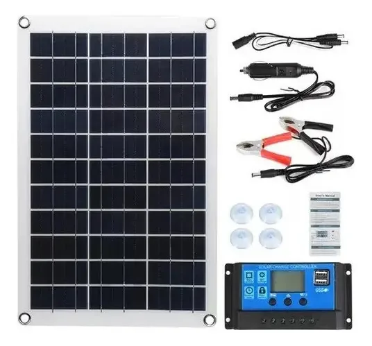 Painel solar de 100W e kit de controlador solar de 100A, cor preta
