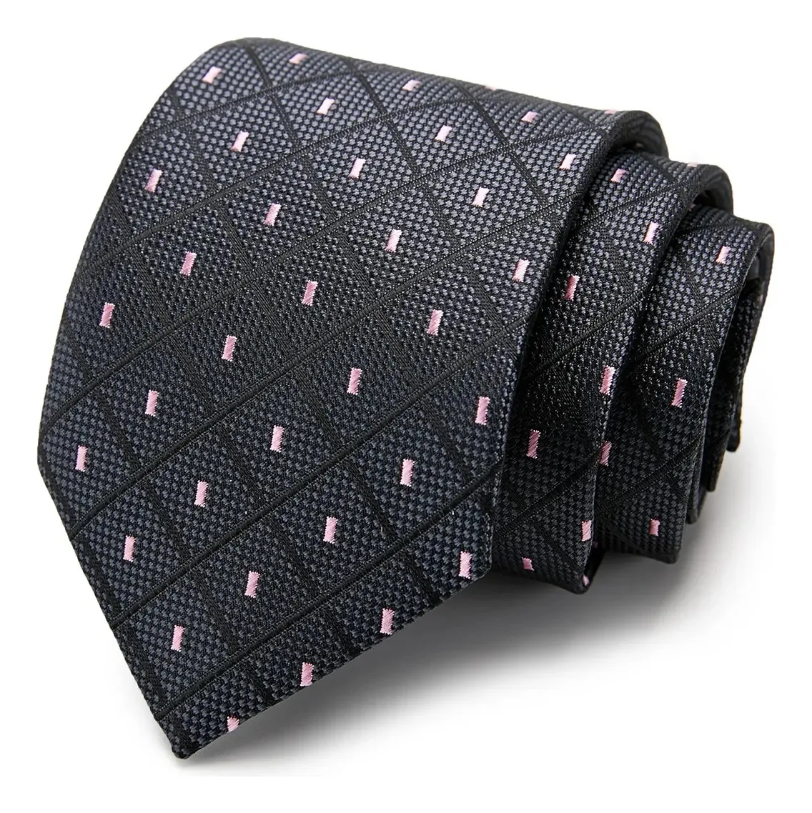 Gravata de bolinhas masculinas e femininas, acessórios de moda de casamento, cor: preto, design de tecido, bolinhas rosa, comprimento 1,48 m
