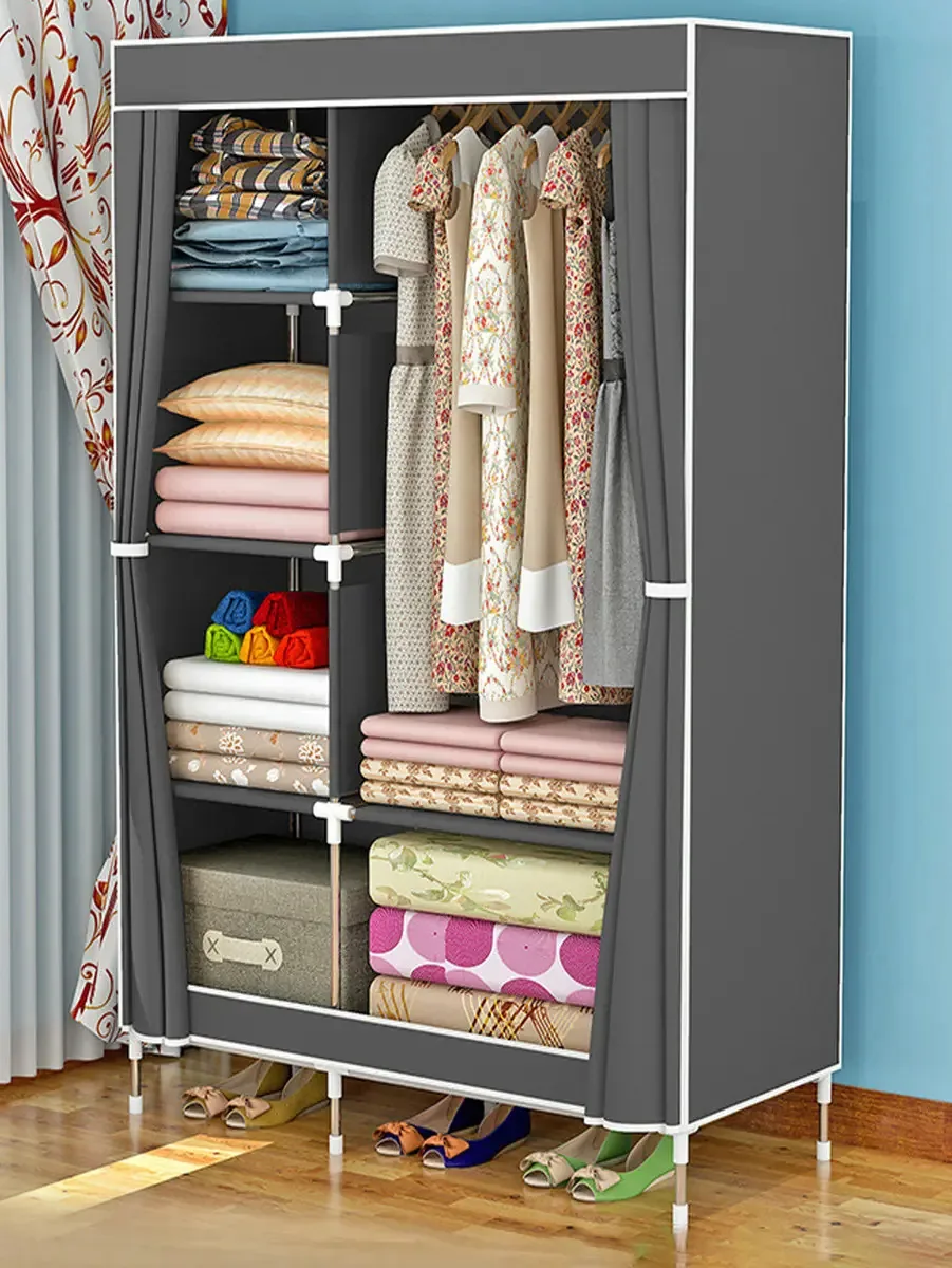 Organizador de guarda-roupa pequeno armável para roupas portáteis cinza