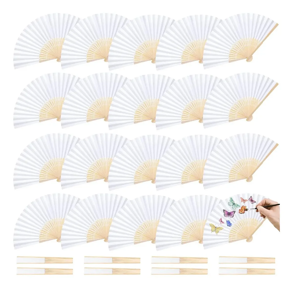 Leques de bambu de papel cor branco para eventos economicos no atacado