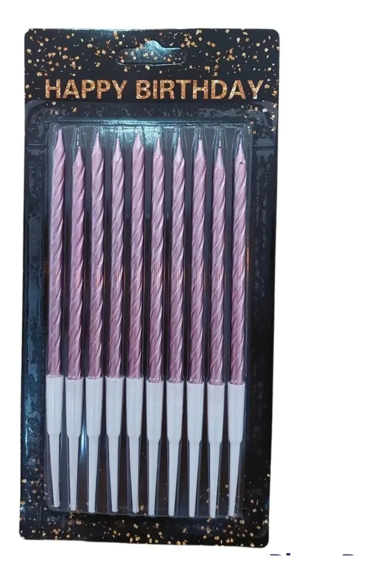 Pacote: Velas de aniversário longas metálicas X10, rosa e ouro