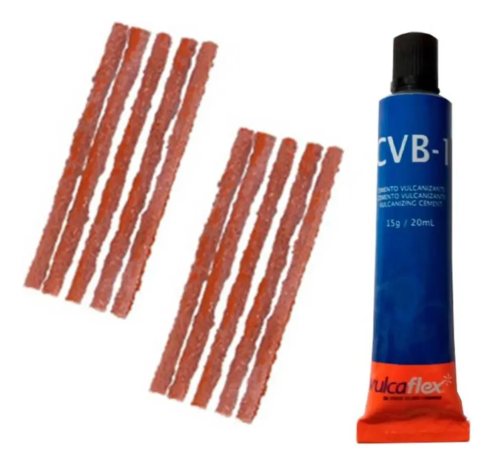 Kit Reparo P/ Pneus Sem Câmara Macarrão - 10 Refils + Cola