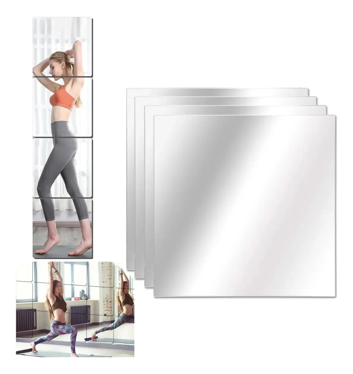 Espelhos de parede adesivos acrílicos decorativos instiláveis, 4 U