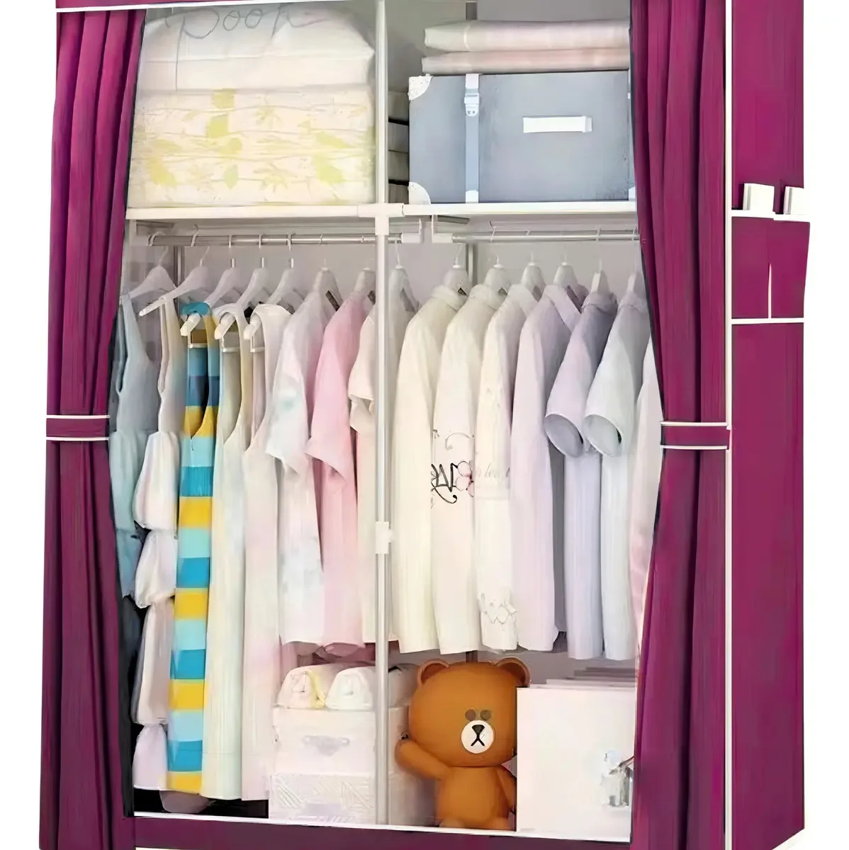 Armário armable para armazenamento de roupas, fechado, portátil, rosa