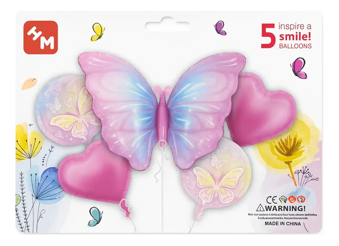 Kit Balão Borboleta Metalizado Decoração Festa Jardim Cor Borboleta Rosa