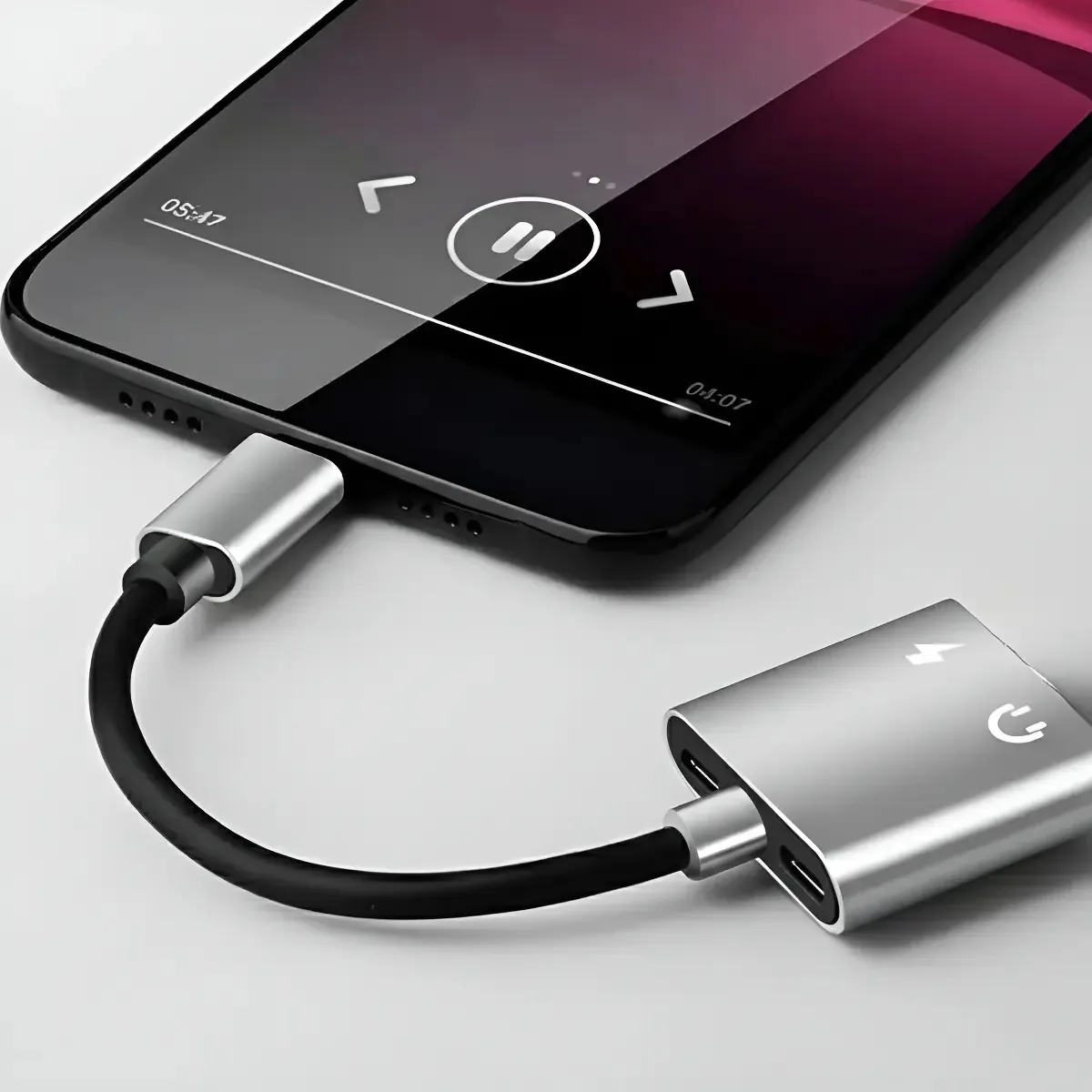 Adaptador Usb-c P P2 + Usb-c 2 Em 1 Áudio Carregamento Cinza