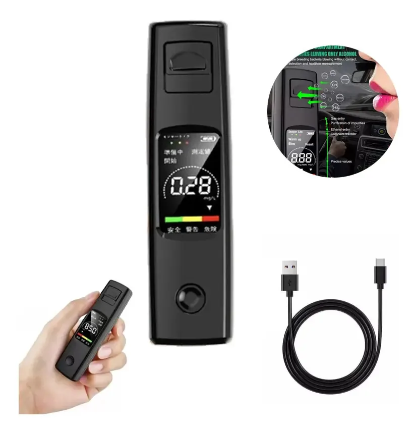 Testador de álcool, testador de detector de choque com alcoômetro digital LCD, testador de álcool portátil, testador de álcool profissional para testar você mesmo, amigos e familiares, trabalhadores