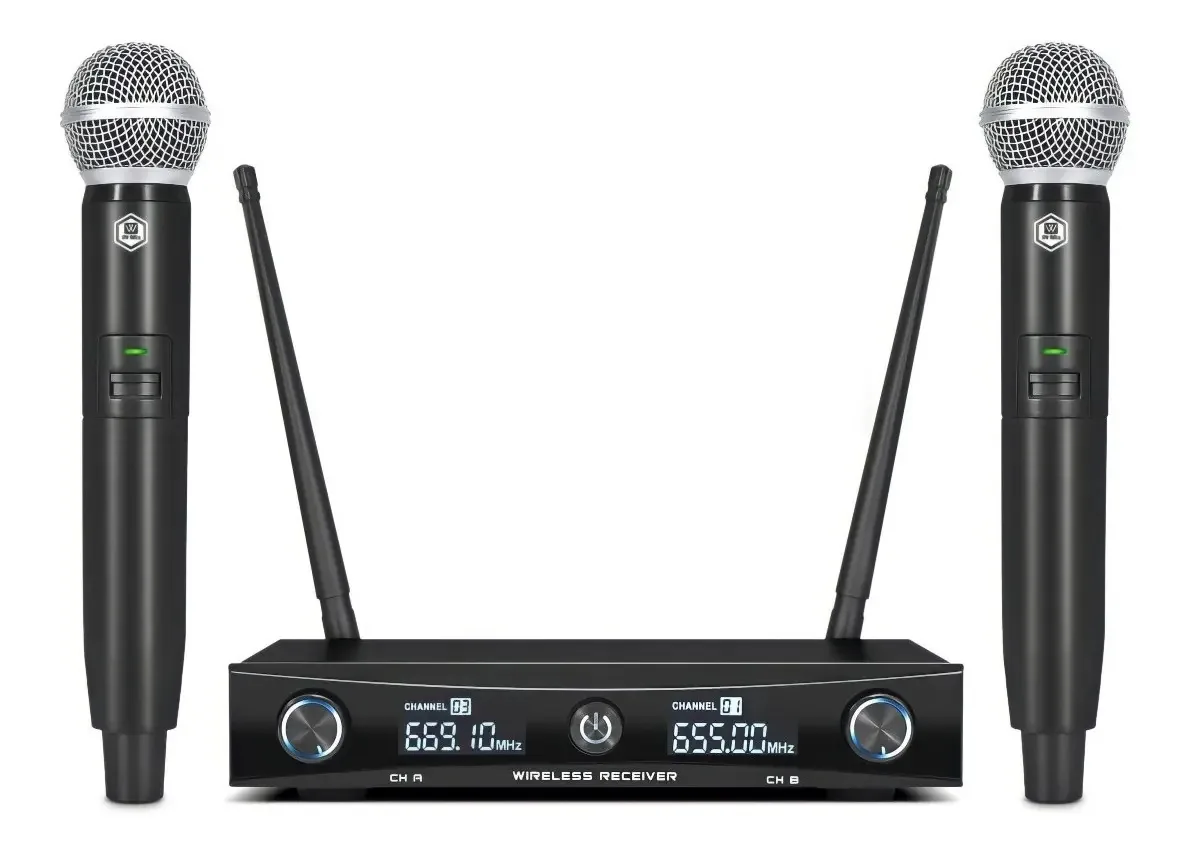 Microfones sem fio UHF de canal duplo Winmix Uhf-201 2