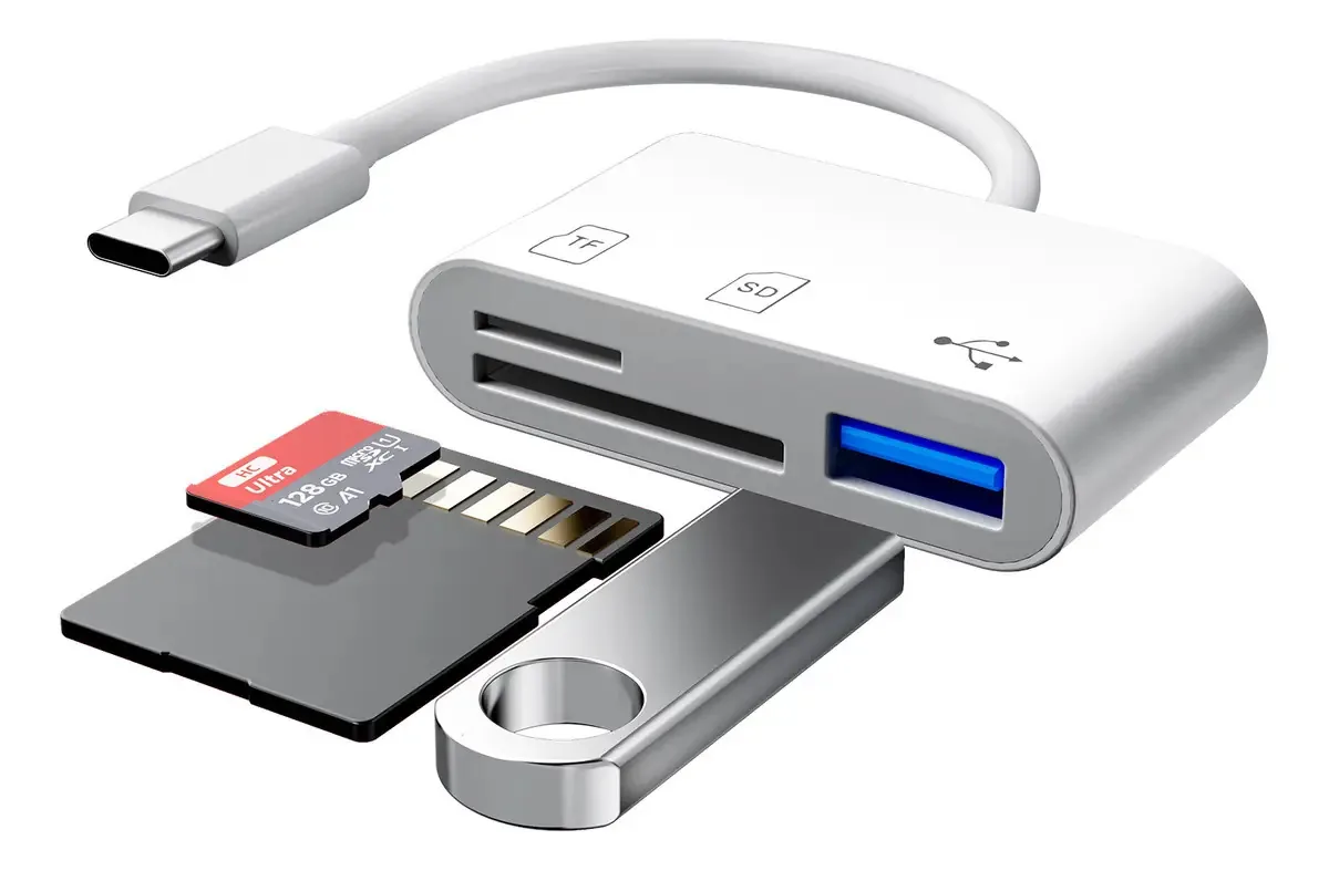 Leitor De Cartões Sd Tf Microsd Usb C 3em1 Tipo C