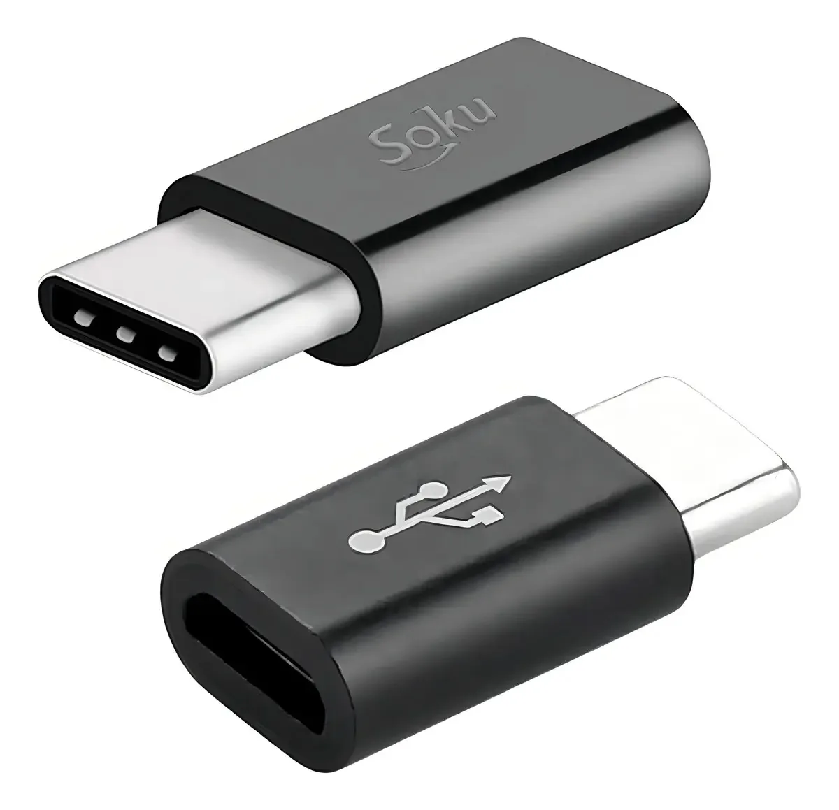 Adaptadores pretos universais Soku 2 tipo C para Micro Usb V8 2.0