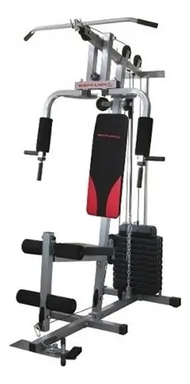 Multigym M 7000 C! Carga de 50 kg da World Fitness! Estrutura estofada cinza em preto e vermelho