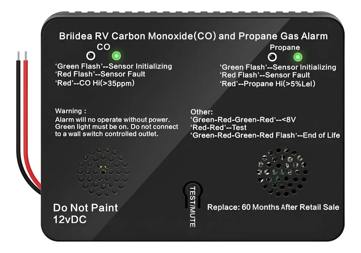 Detector de monóxido de carbono e gás propano para RV