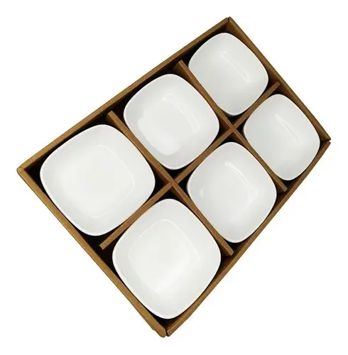 Conjunto 6 Tigelas Pequena Quadrada Porcelana 120ml Branca