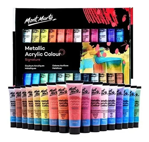 Conjunto de 24 tintas acrílicas metálicas 1,2 onças 36 ml