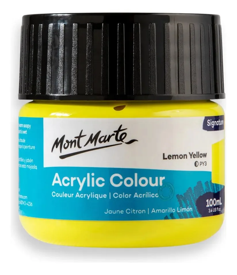 Tintas acrílicas Mont Marte, cores, pote amarelo limão de 100 ml