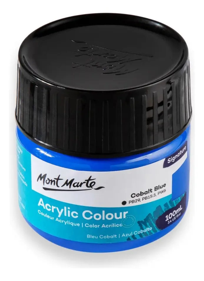 Tintas acrílicas Mont Marte, cores, pote azul cobalto de 100 ml
