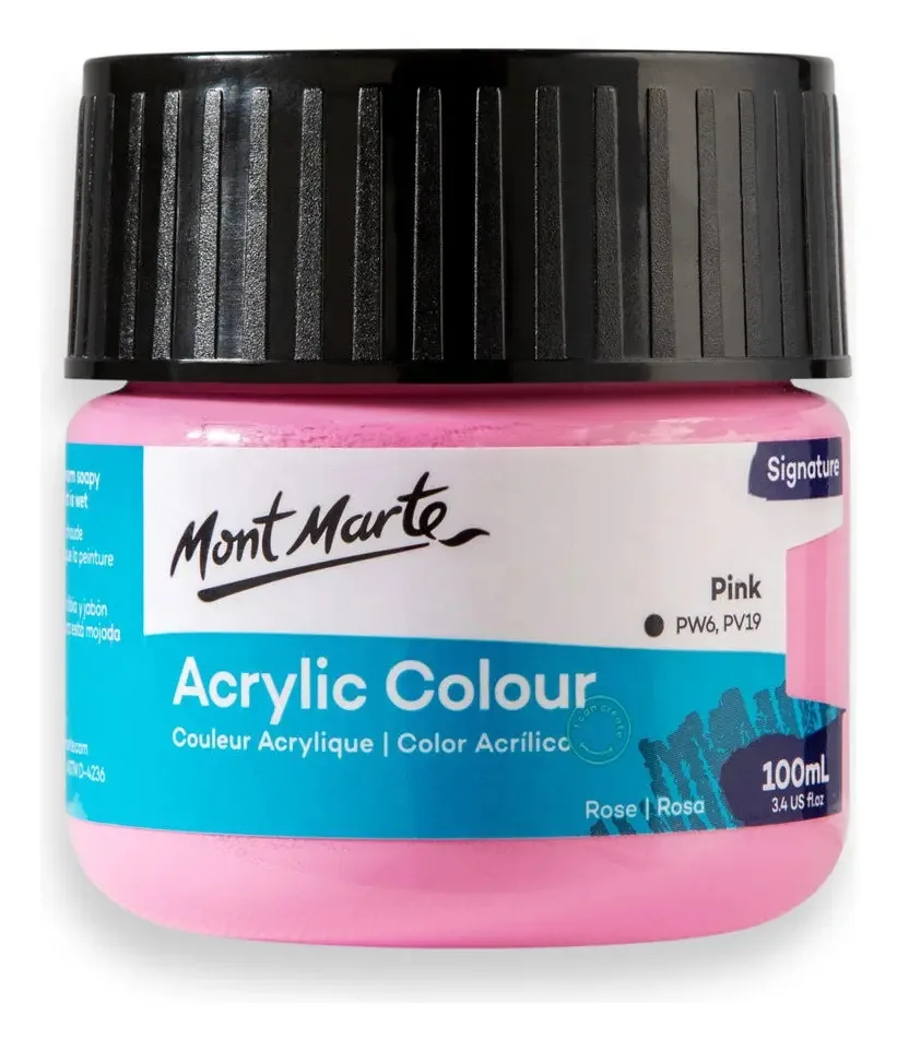 Tintas acrílicas Mont Marte, cores, pote rosa de 100 ml