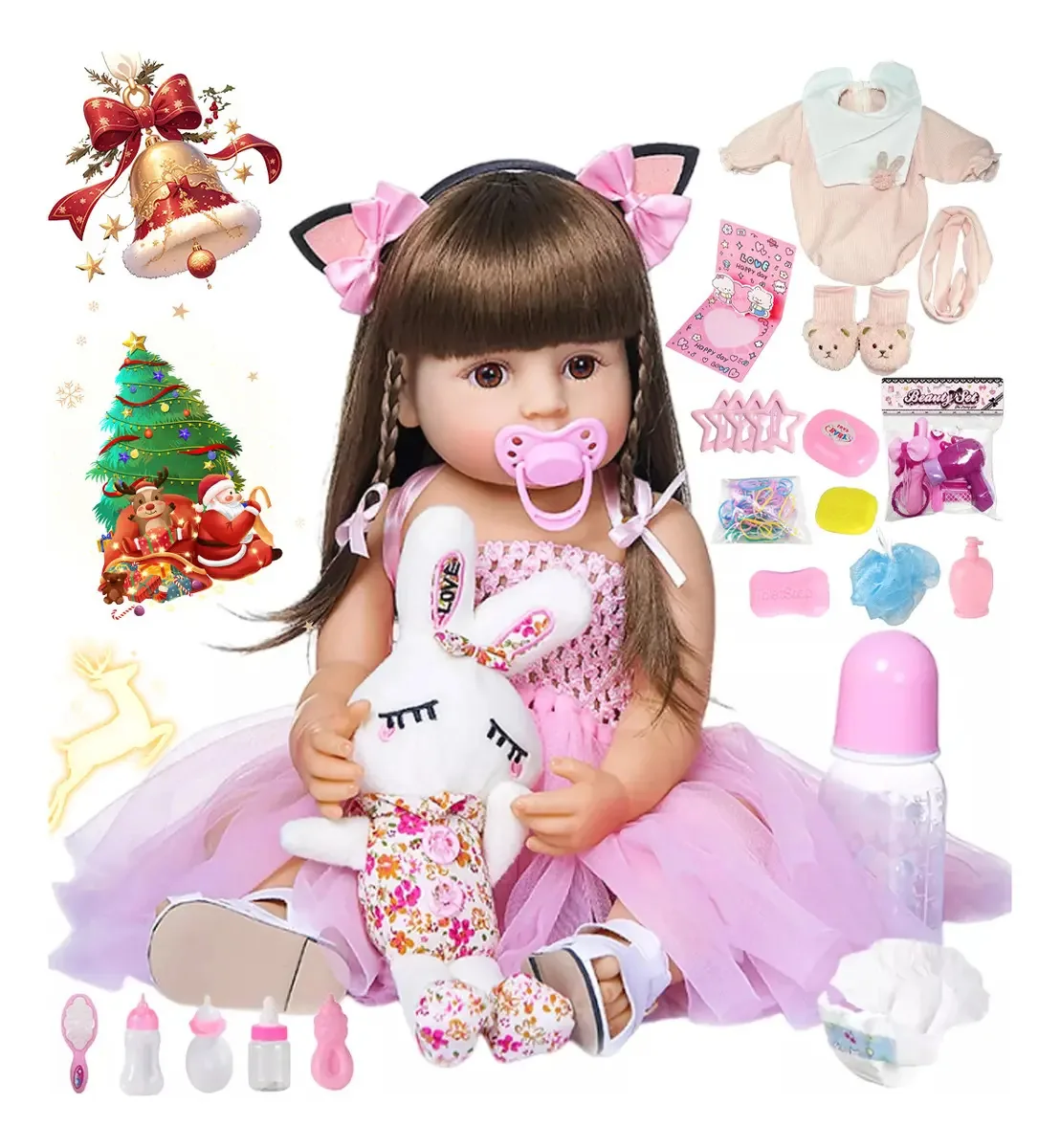 Bonecas Allenamy Reborn, totalmente de silicone, podem tomar banho de 55 cm, dois conjuntos de roupas