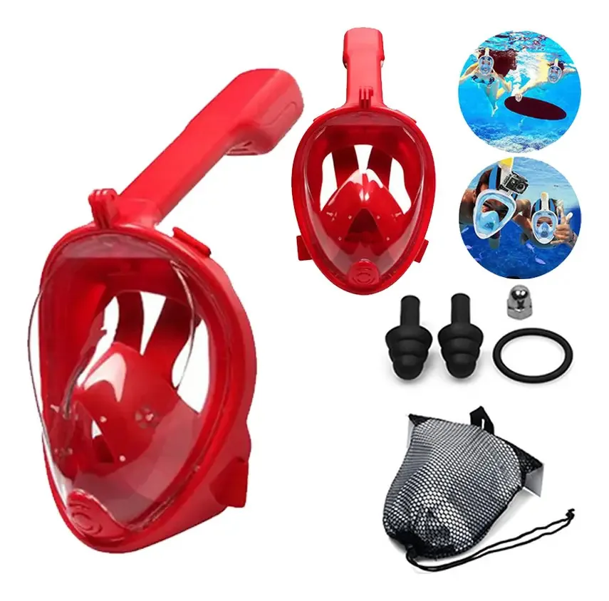 Máscara de snorkel, viseiras de mergulho, lentes de 180° com adaptador vermelho L/xl
