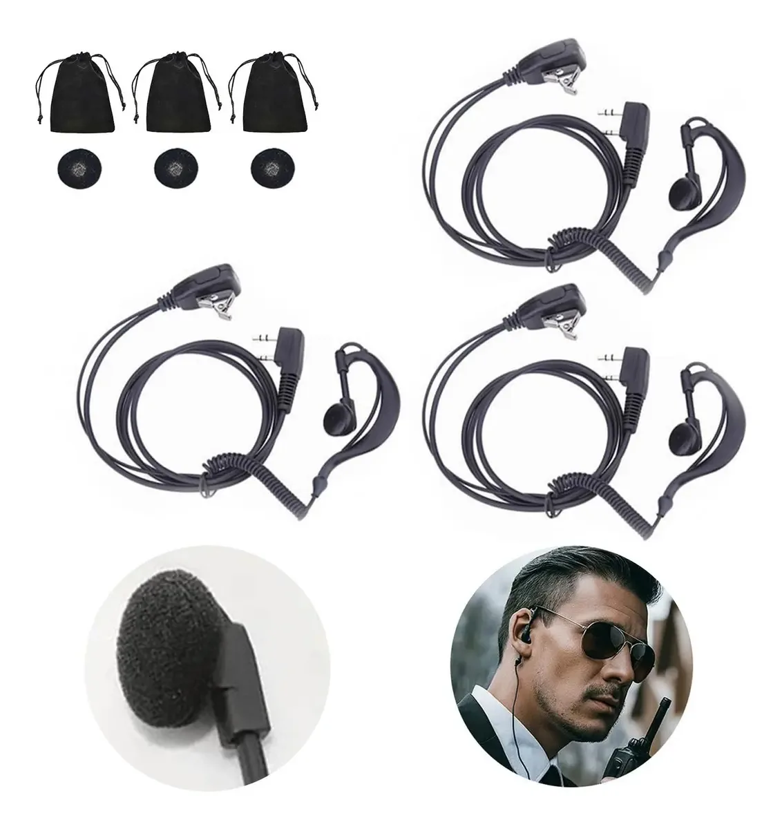 3 unidades de fones de ouvido viva-voz para rádio Kenwood e Baofeng