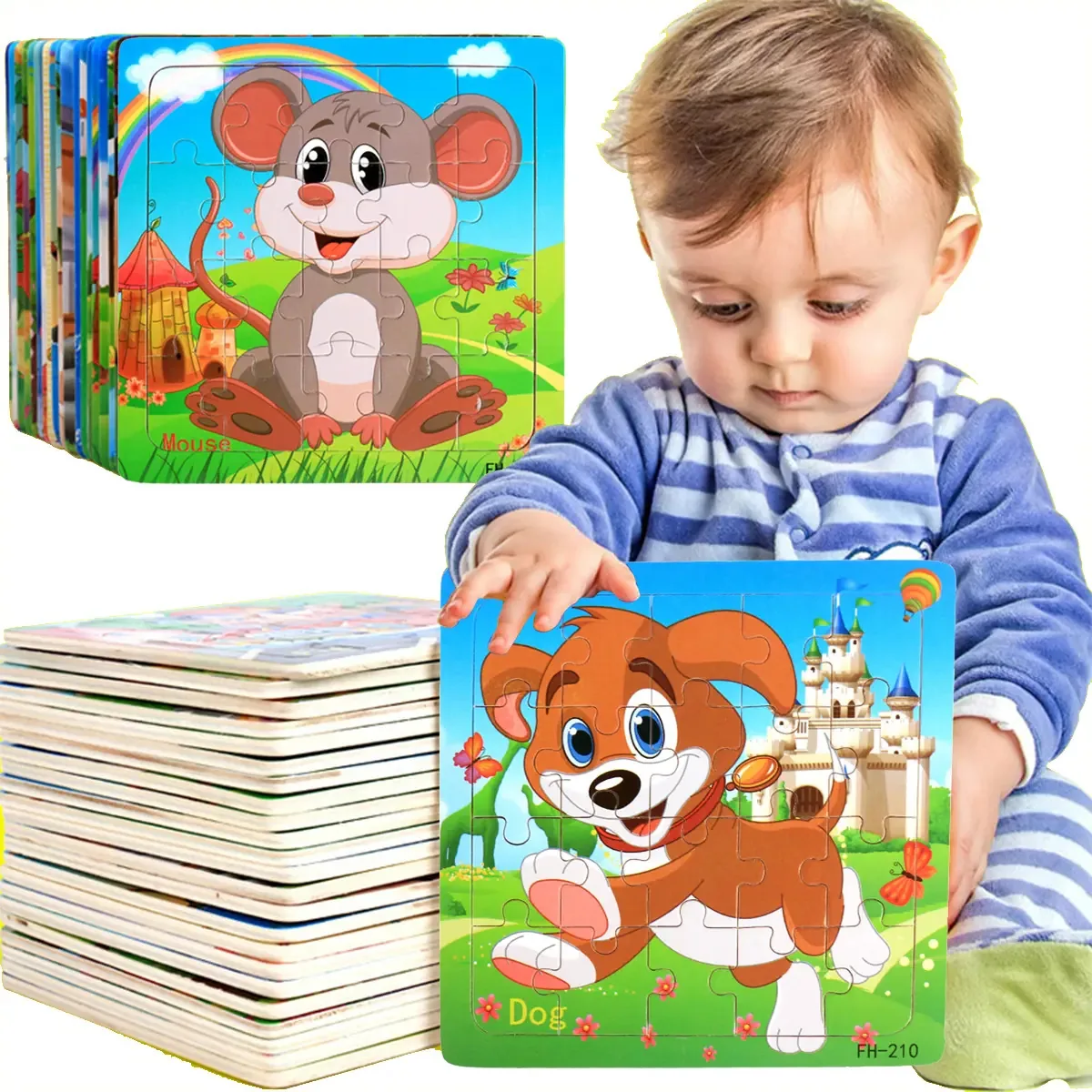 14 quebra-cabeças infantis, brinquedos educativos