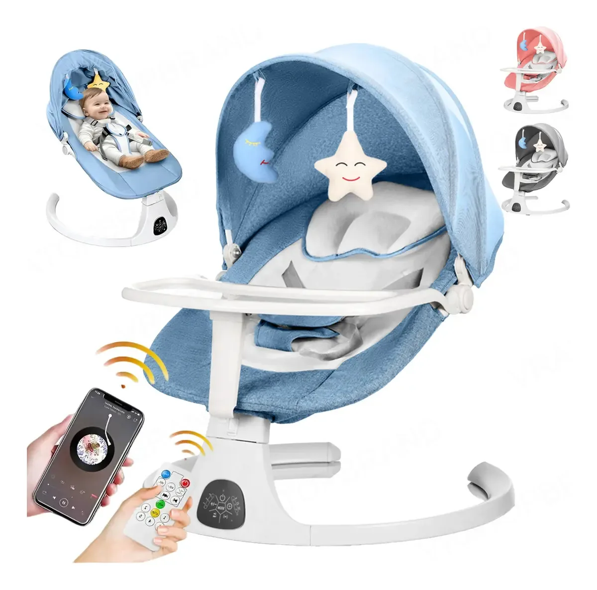 Balanço de balanço elétrico Baby Moses Baby Cradle com bandeja Vratopbrand Blue
