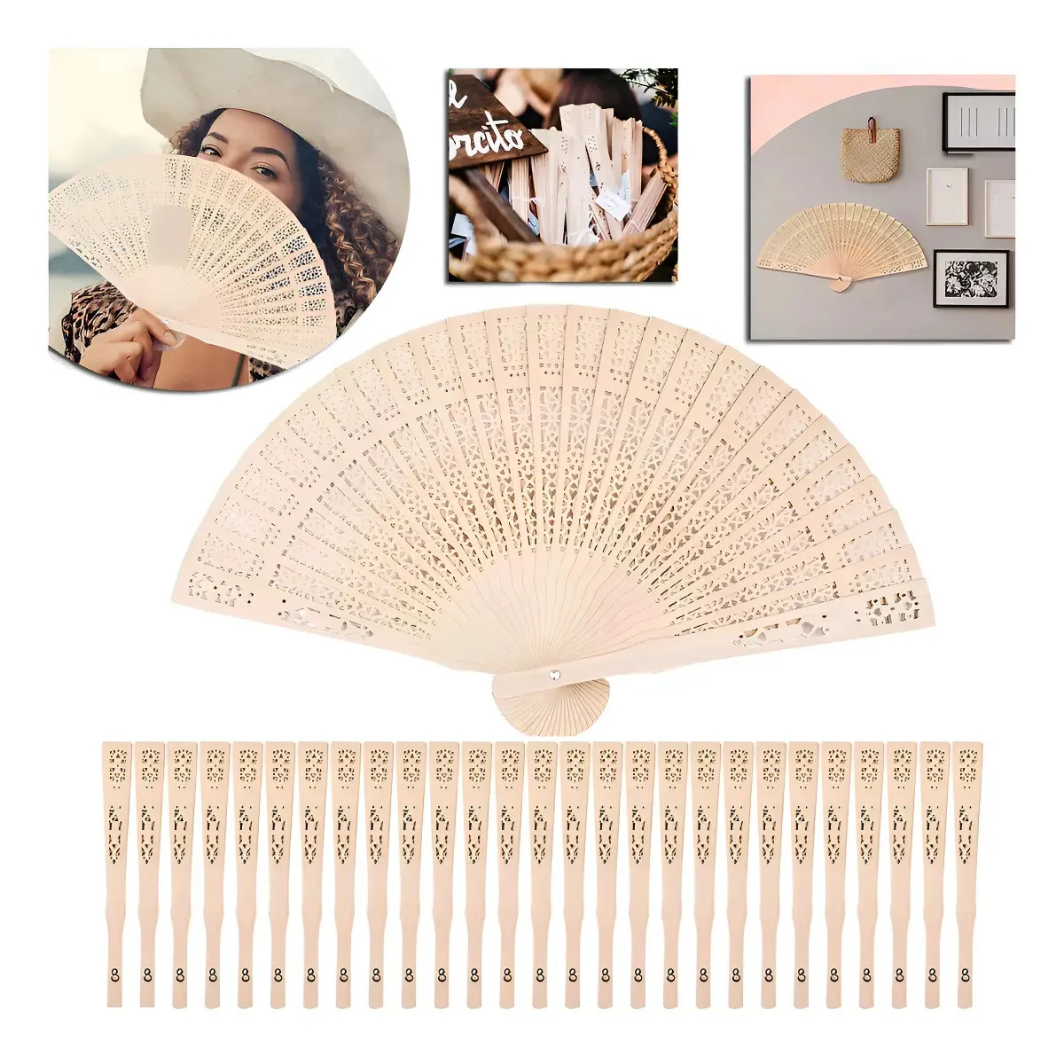 Ventiladores dobráveis de madeira Kanxiang Shop Color Wood 50 unidades