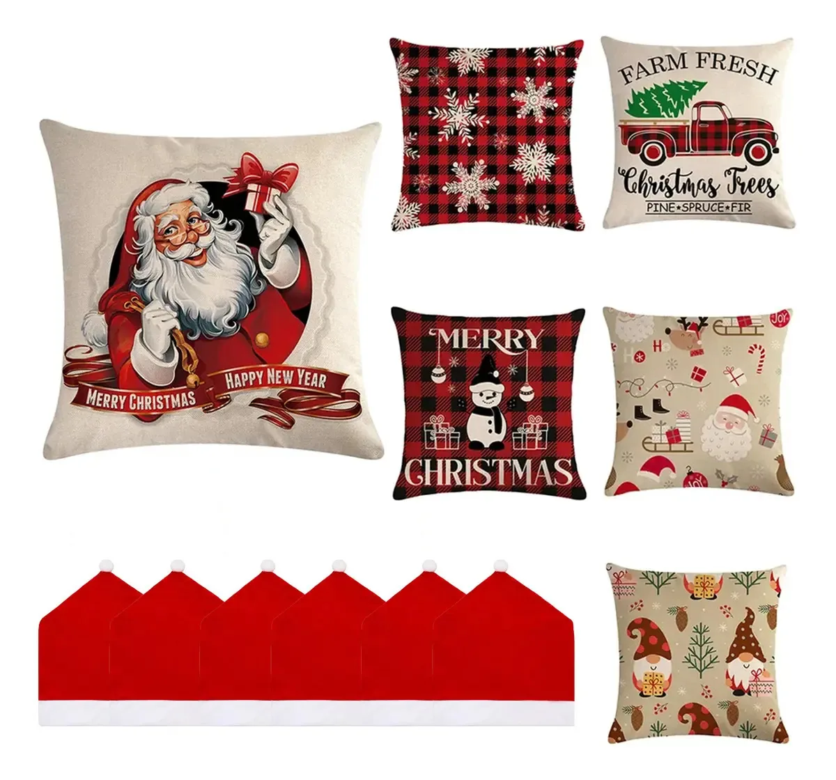6 capas de almofada de Natal +6 capas de cadeira vermelhas