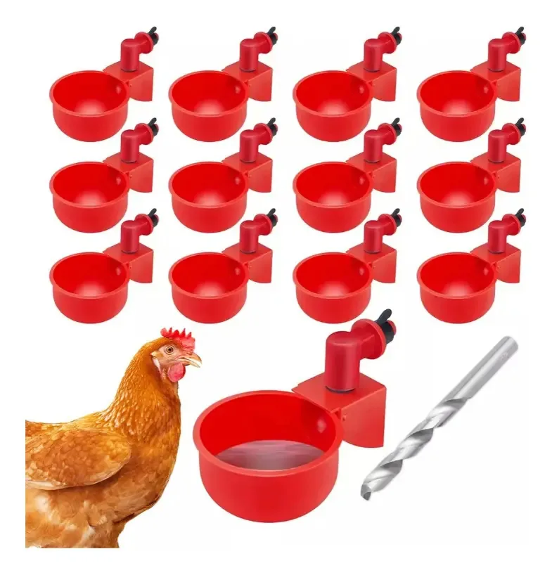 Bebedouro automático de 13 unidades para aves, galinhas, galos, com furadeira vermelha