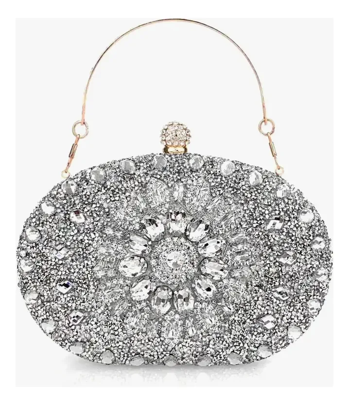 Bolsa de Festa Prateada com Pedra Preciosa