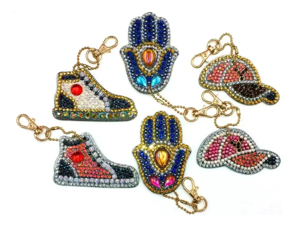 Kit de chaveiro Hamsa bordado ou com pintura de diamante, 6 unidades