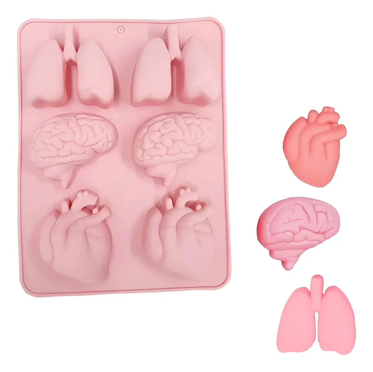 Molde de silicone para órgãos, coração, pulmão, cérebro, chocolate, cor rosa