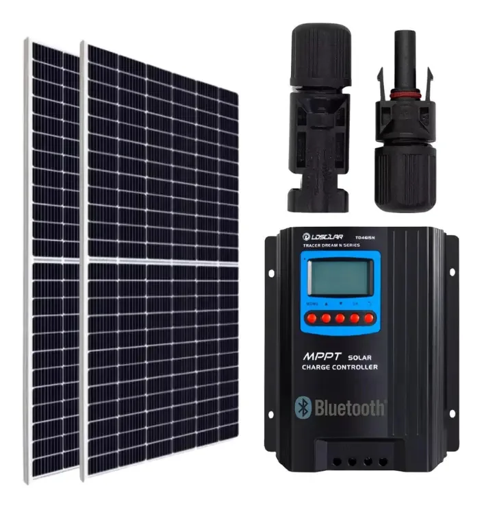 Kit solar: 2 painéis, 450 w, monoc. 144 células, conectores Mppt, cor: preto, tensão de circuito aberto, 49,5 v, tensão máxima do sistema, 41,65 v