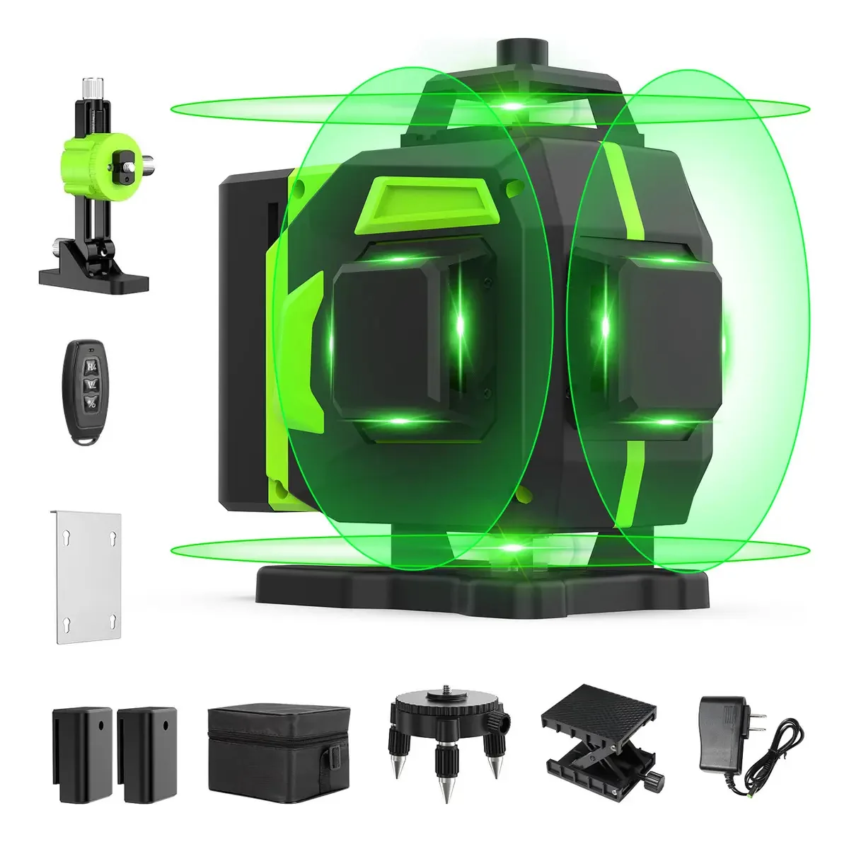 Nível A Laser Verde De 16 Linhas 4d 360°, Nivelador Autonivelante Com Luz Ajustável, Controle Remoto, 2 Baterias Recarregáveis, Ip54 À Prova De Poeira E Água, Alta Precisão Para Obras E Acabamento