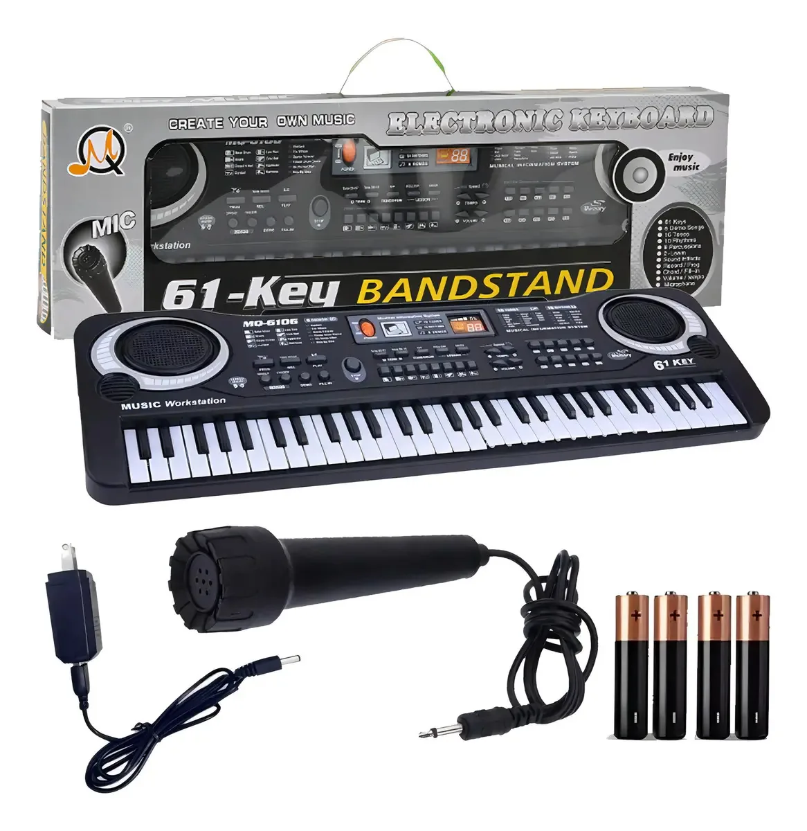 61 Teclado de piano digital 61 teclados de piano para crianças com microfone, teclados musicais para meninas e meninos, cor preta