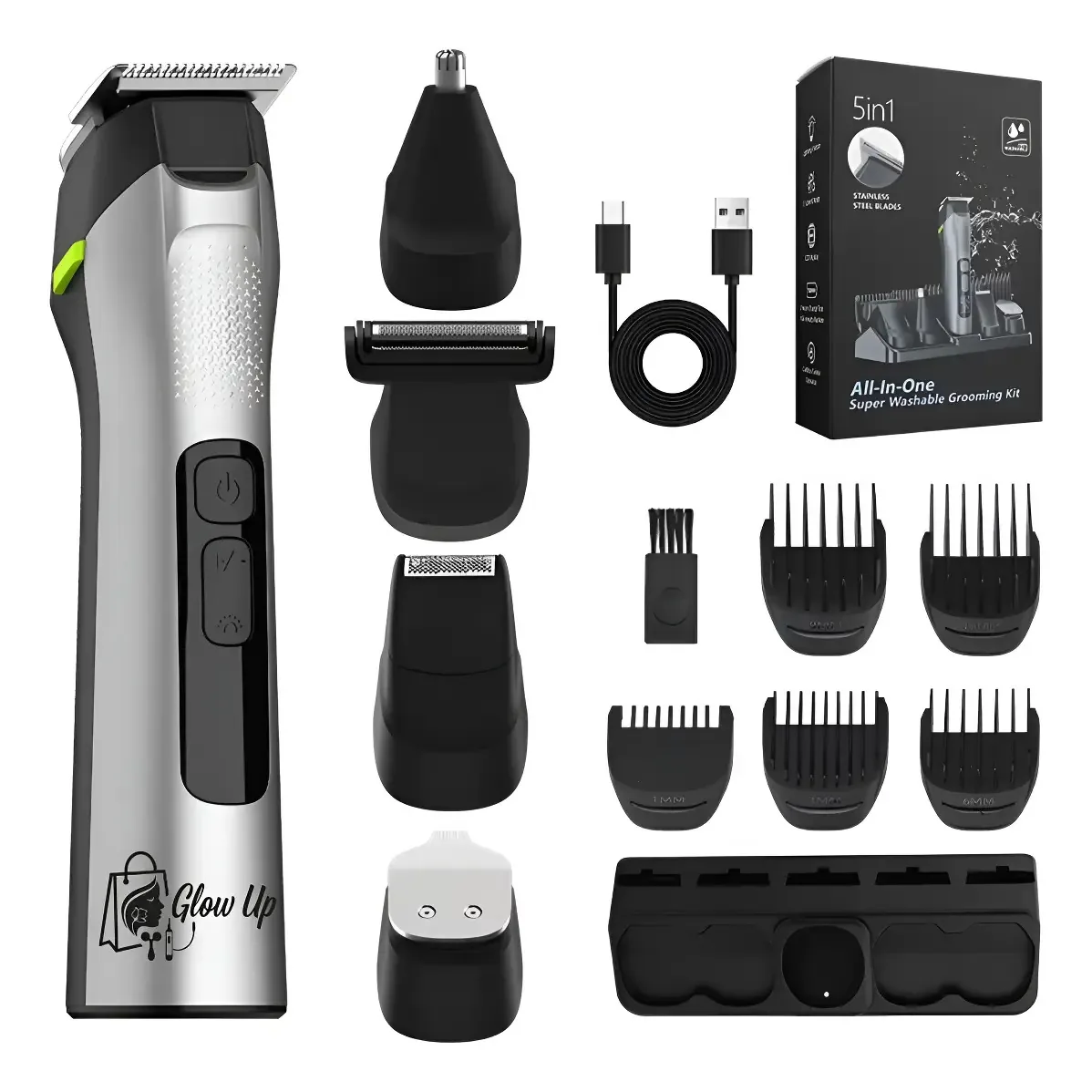 Barbeador elétrico profissional, barbeador 5 em 1 preto/cinza