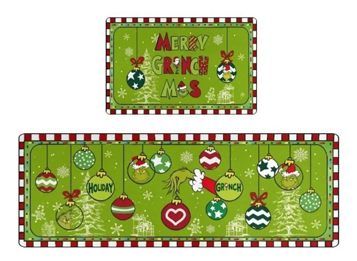 2 tapetes | Tapetes de cozinha | Entrada de Natal | Decoração Grinch