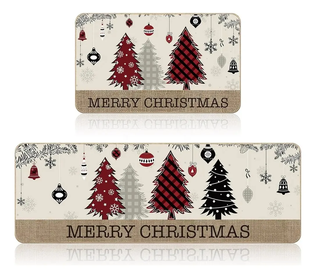Kit de 2 tapetes e tapetes de cozinha para decoração de entrada de Natal