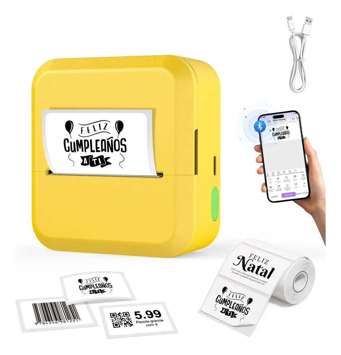 Ablemark Mini Impressora Termica Portatil Sem Fios Bluetooth M50,203 Dpi,1200mah,compatível Com Ios E Android,impressora De Etiquetas Portátil Para Escola, Escritório, Casa E Negócios
