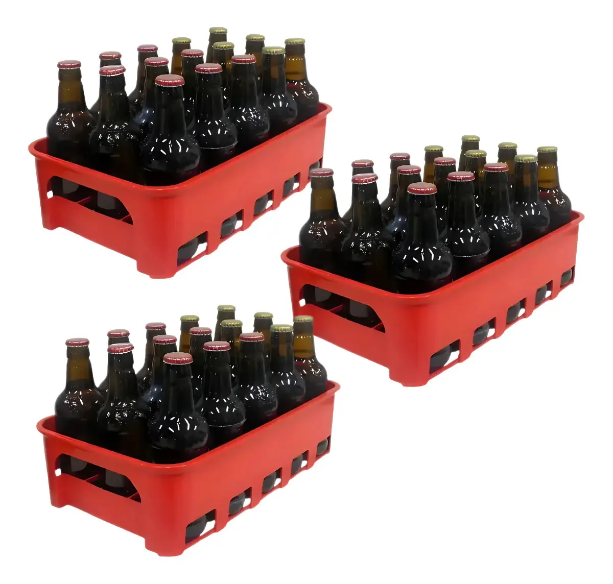 Kit 3 Engradado Para 300ml Retronavel Romarinho - 15 Baias Cor Vermelho