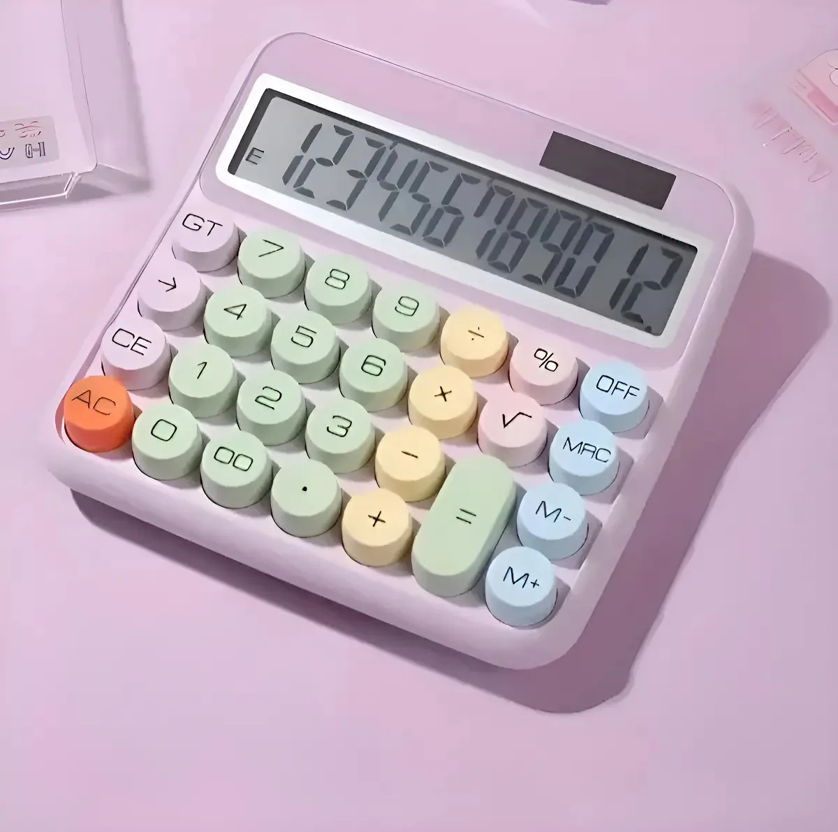 Calculadora Básica 12 Dígitos Aiker AK-J039 Branca Retro Teclado Mecânico