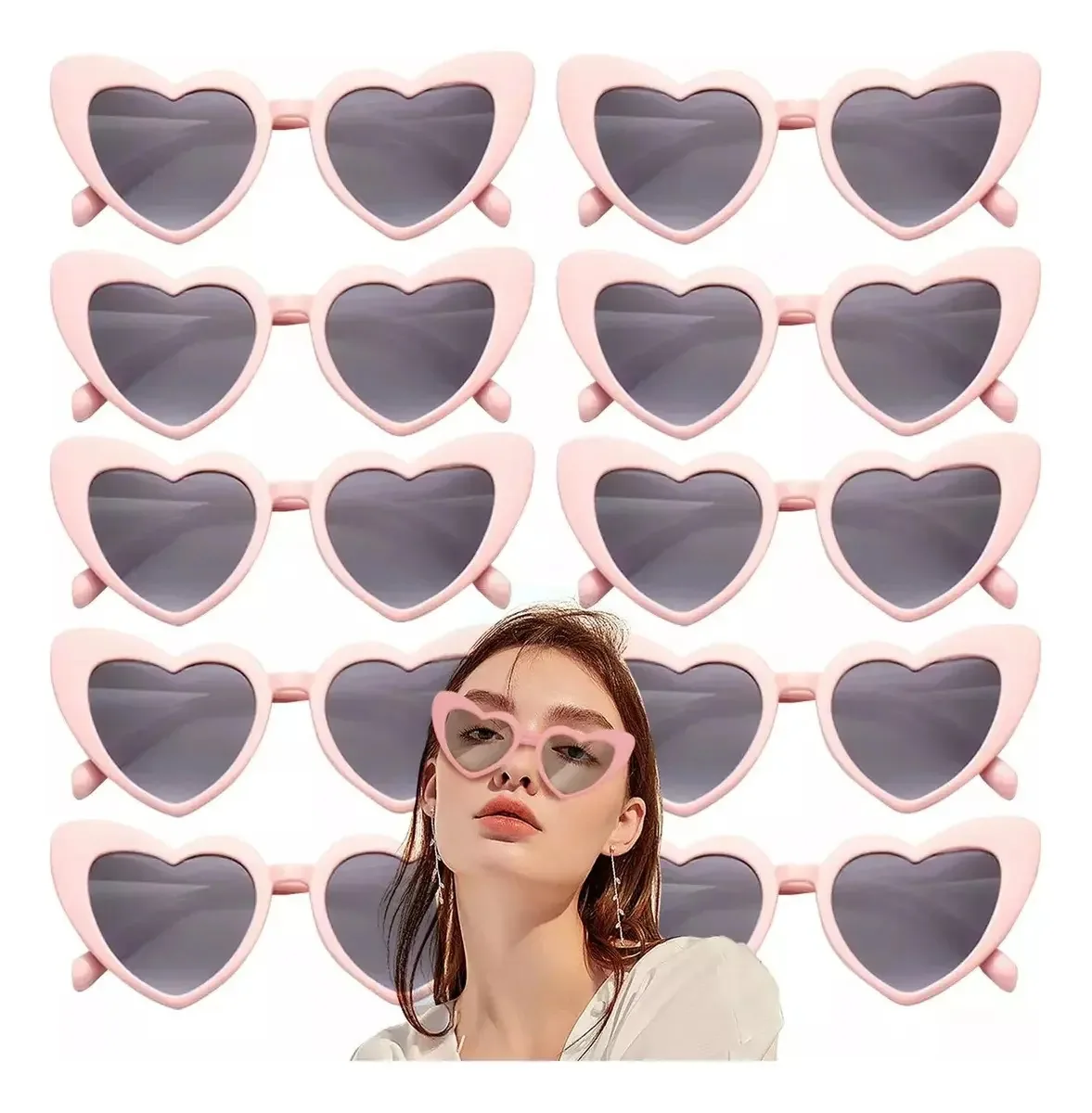 10 Peças De Óculos De Sol Heart, Acessórios De Moda, Lentes Cor Rosa