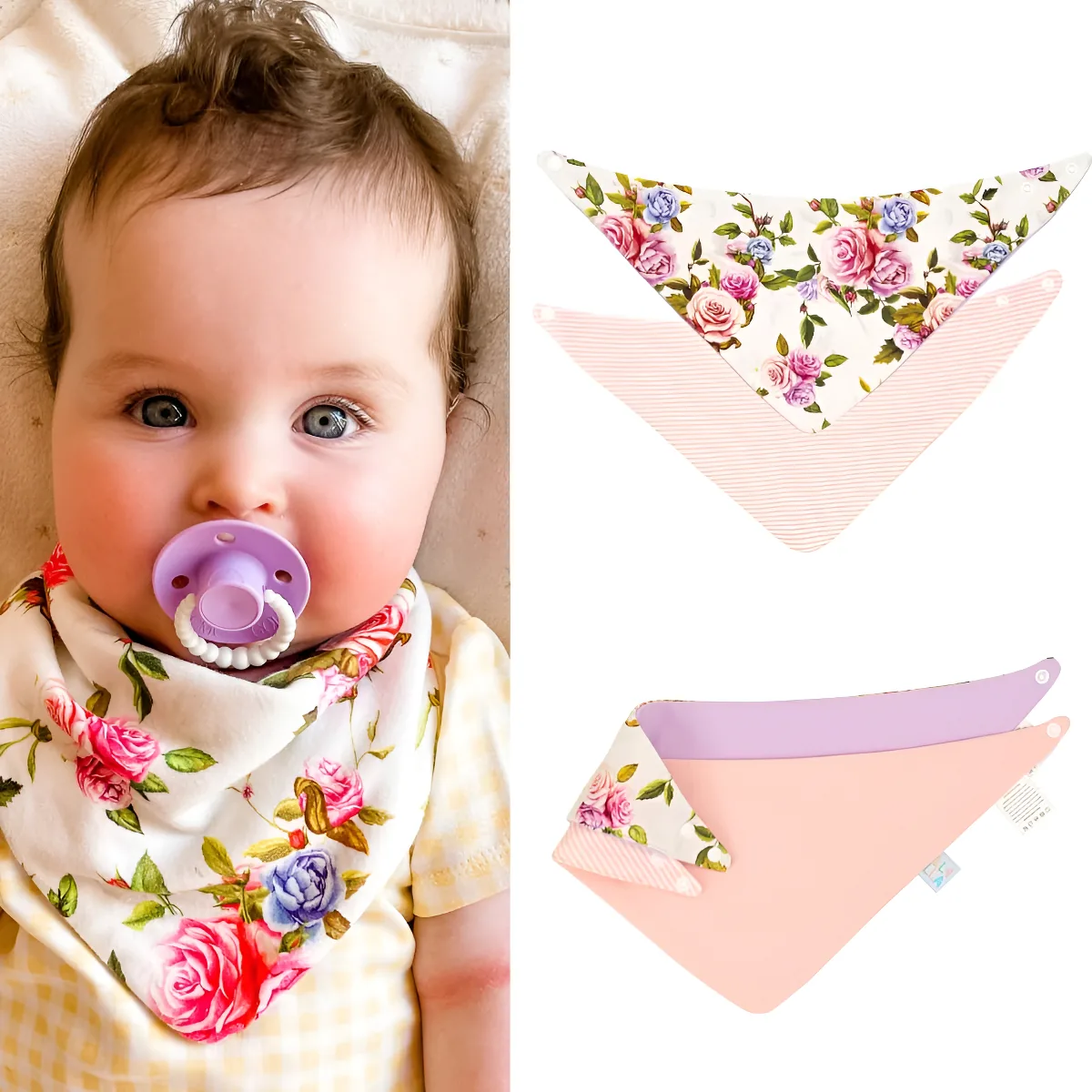 Babadores de bandana reversíveis All4ella para bebês, meninos, cor preta