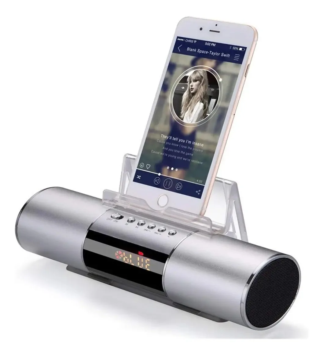 Silted Alto-falante Despertador Bluetooth Sem Fio, Mini Áudio Portátil para Celular, Rádio FM, Função de Chamada Inteligente Mãos Livres, Azul (prateado) (prata)